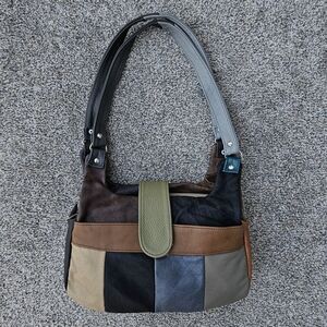 Vintage Mexican Leather Patchwork Shoulder Bag Artisan Purse Boho Earth Tones